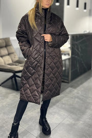 Mariette | Long Quilted Coat with Subtle Leopard Lining